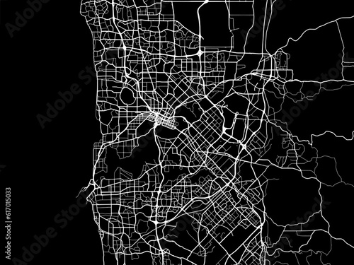 Vector road map of the city of  Perth in the Australia with white roads on a black background.