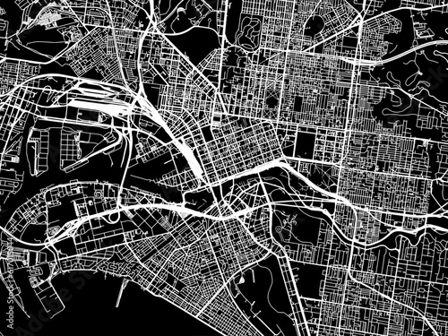 Vector road map of the city of  Melbourne center in the Australia with white roads on a black background.