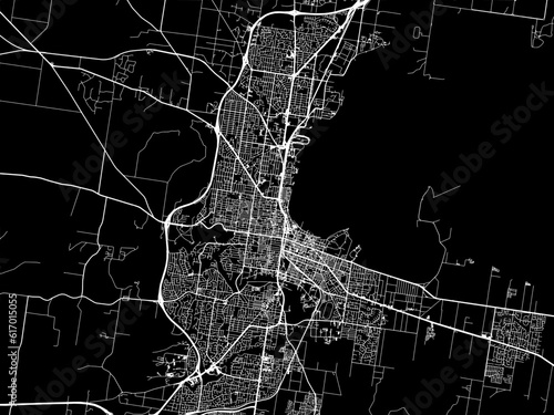 Vector road map of the city of  Geelong in the Australia with white roads on a black background.