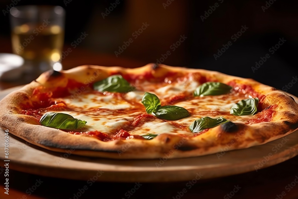 gourmet pizza slice with mozzarella and tomato sauce and basil generative ai