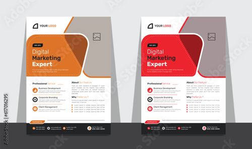 Business marketing company simple unique trendy latest flyer design with two color variations. Geometiric shape leaflet layout design.