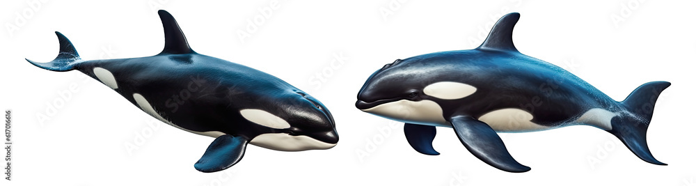 Set of orca killer whales isolated on white background - Generative AI - obrazy, fototapety, plakaty 