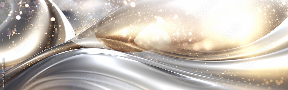 Luxury sparkling  Abstract white golden liquid wavy background. Generative AI