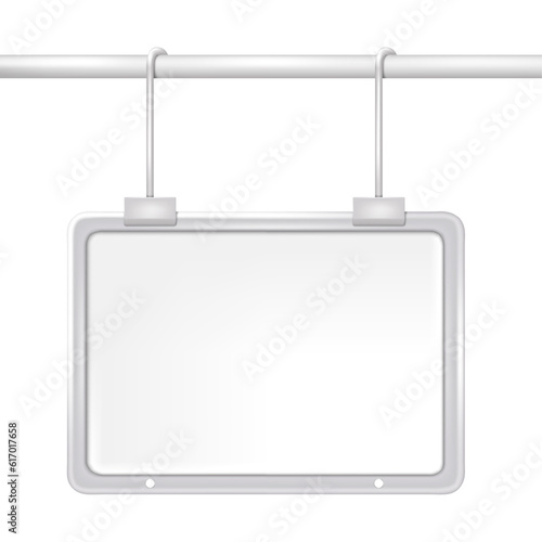 Blank pop display on pipe isolated on white background realistic mock-up. Promotional hanging label for retail store vector mockup. Price tag holder template for design