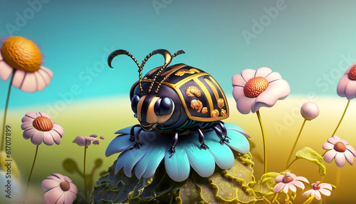 Cute ladybug on flower  Generative AI