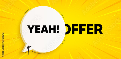 Yeah text tag. Chat speech bubble banner. Approved ok message. Done or Good deal symbol. Yeah speech bubble message. Talk box background. Vector
