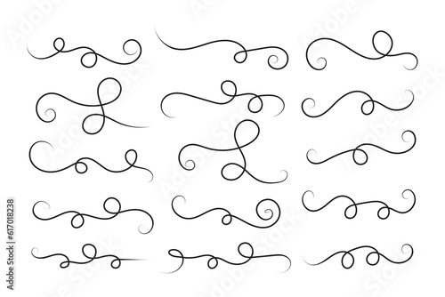 Vintage Filigree Swirls, calligraphy font style Decorative Elements, Text Ornaments curly thin line swings swashes, Flourishes Swirls, text divider, flourish Swirl ornament stroke, scroll design