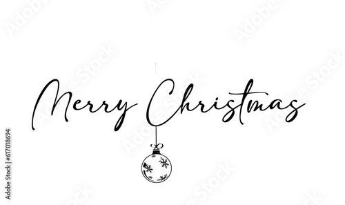 vector merry christmas text with silver christmas ball with snowflakes