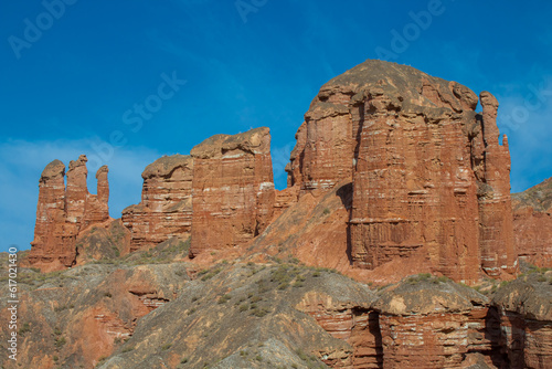 Masterpices of nature against the blue sky in Danxia Geopark, Zhangye, China