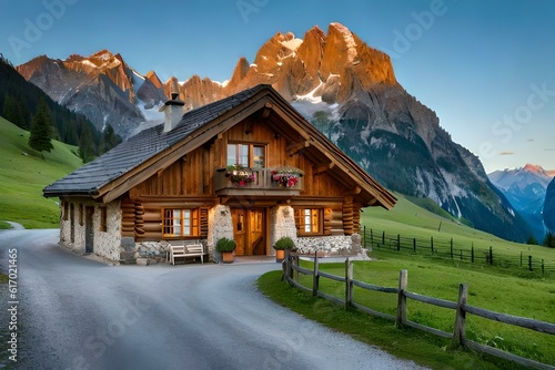 mountain hut in the mountains generated ai photo