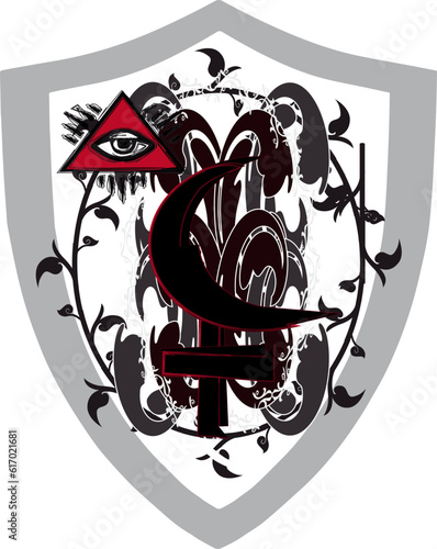 Lilith, the all-seeing eye. Coat of arms, emblem, shield, tattoo design