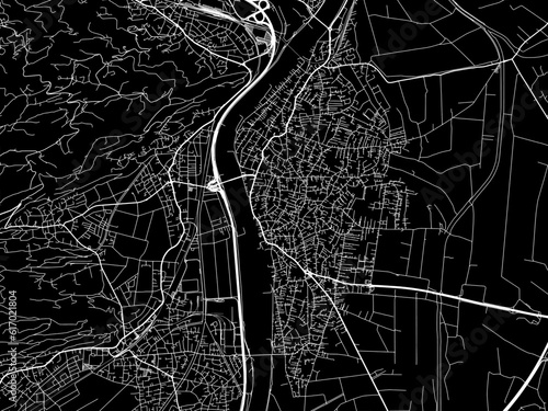 Vector road map of the city of  Lustenau in the Austria on a black background.