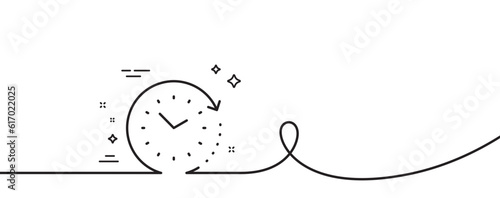 Time change line icon. Continuous one line with curl. Clock sign. Watch symbol. Time change single outline ribbon. Loop curve pattern. Vector