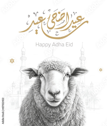 Arabic Typography Eid Mubarak Eid Al-Adha Eid Saeed , Eid text Calligraphy, sheep sketch