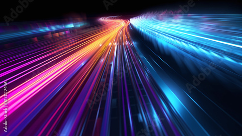 Ai generated illustration of futuristic high-speed light in cyberspace. Information technology network of data center. Abstarct background light wallpaper