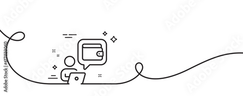 Wallet line icon. Continuous one line with curl. Money online purse sign. Cash budget symbol. Wallet single outline ribbon. Loop curve pattern. Vector