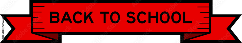 Ribbon label banner with word back to school in red color on white background Ribbon label banner with word back to school in red color on white background