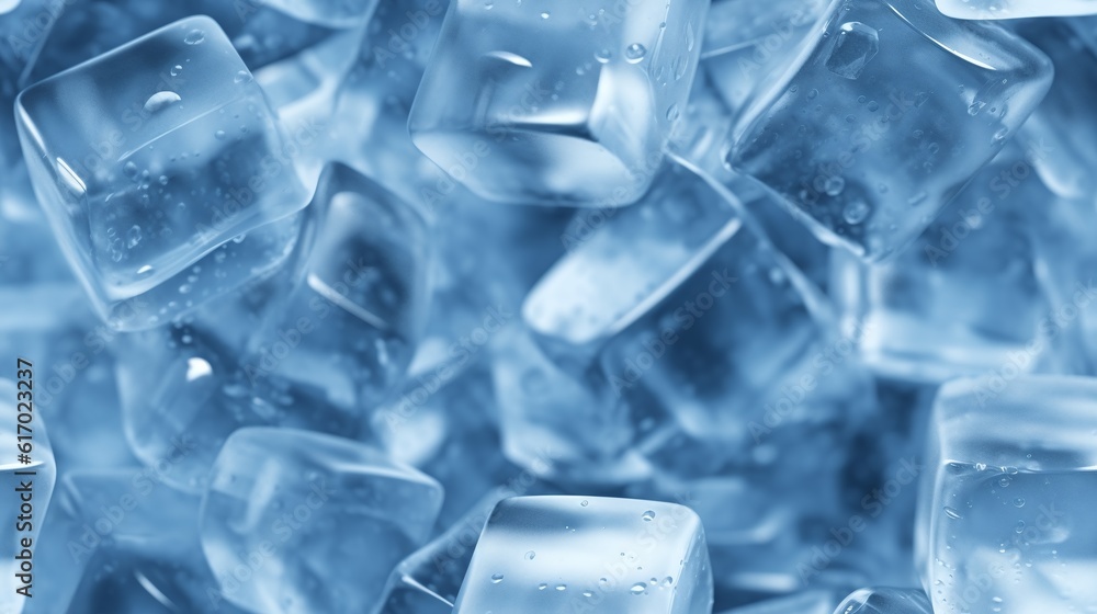 Ice cubes wallpaper or ice background, realistic abstract 3D frozen ice rock blocks seamless pattern in AI generative