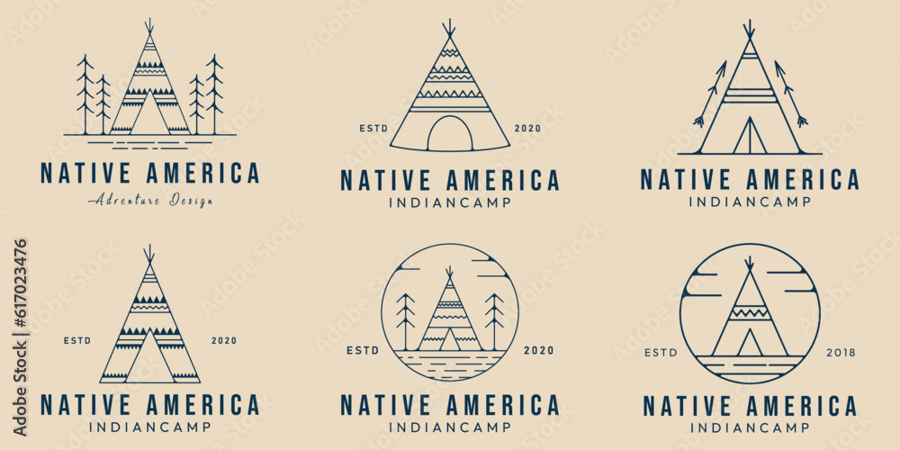 set indian camp line art logo native culture icon and symbol vector illustration design set indian camp line art logo native culture icon and symbol vector illustration design