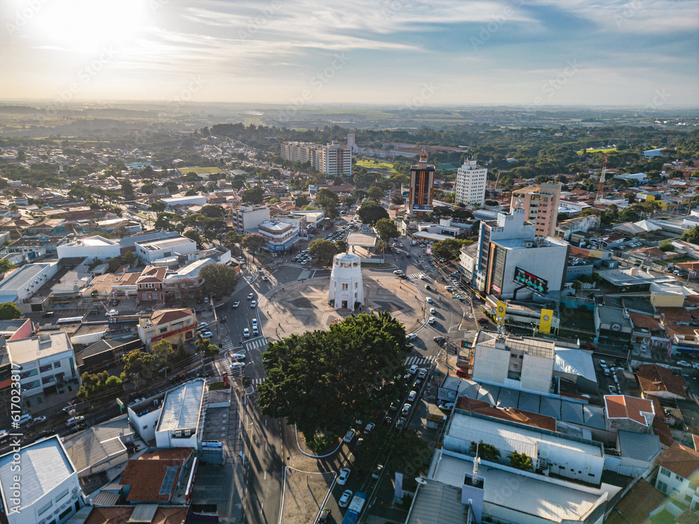 Naklejka premium ampinas, Sao Paulo, Brazil. June 23, 2023. Aerial image of the Torre do Castelo monument. Iconic water castle with observatory and 360-degree views, plus a small historical museum.