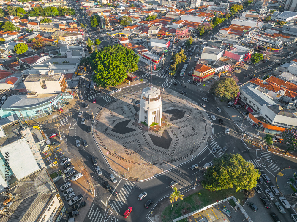 Fototapeta premium ampinas, Sao Paulo, Brazil. June 23, 2023. Aerial image of the Torre do Castelo monument. Iconic water castle with observatory and 360-degree views, plus a small historical museum.