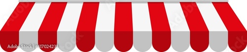 Red and white striped awning canopy for shop  cafe and street restaurant  png isolated on transparent background.