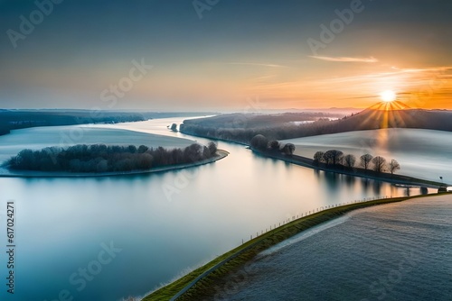 sunset over the river generated ai © kashif 2158