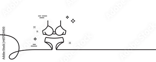 Lingerie line icon. Continuous one line with curl. Breast bra and Panties sign. Women underwear symbol. Lingerie single outline ribbon. Loop curve pattern. Vector