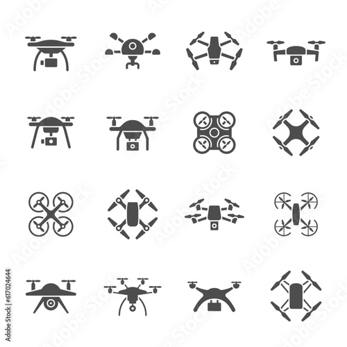 Quadcopter, drone simple vector icon set. Technology devices set.