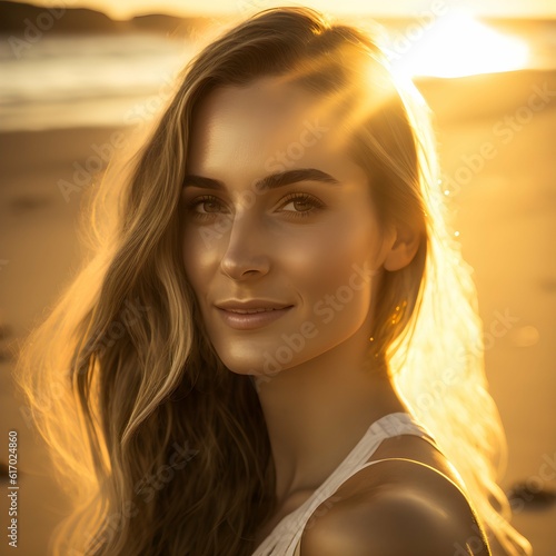 natural light portrait of a women on beach backlit golden hour 70200mm lens daylight  photo
