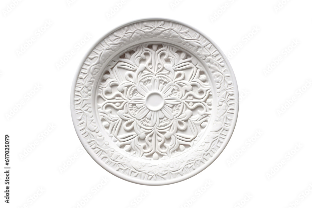 Porcelain Plate With Raised Pattern Resembling Lacework On Isolated Transparent Background, Png. Generative AI Porcelain Plate With Raised Pattern Resembling Lacework On Isolated Transparent Background, Png. Generative AI