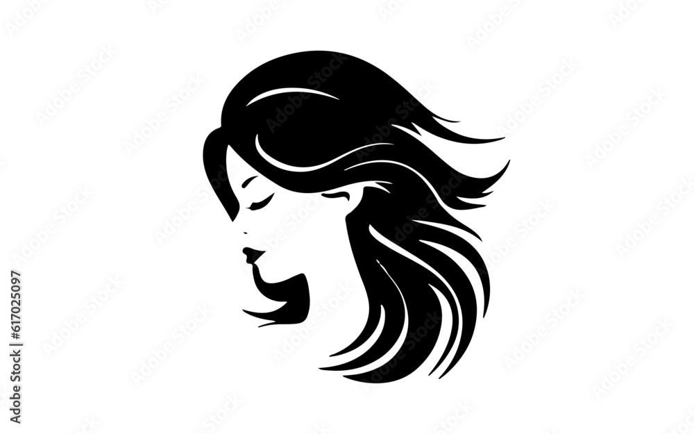 Head of beautiful woman shape isolated illustration with black and white style for template. Head of beautiful woman shape isolated illustration with black and white style for template.
