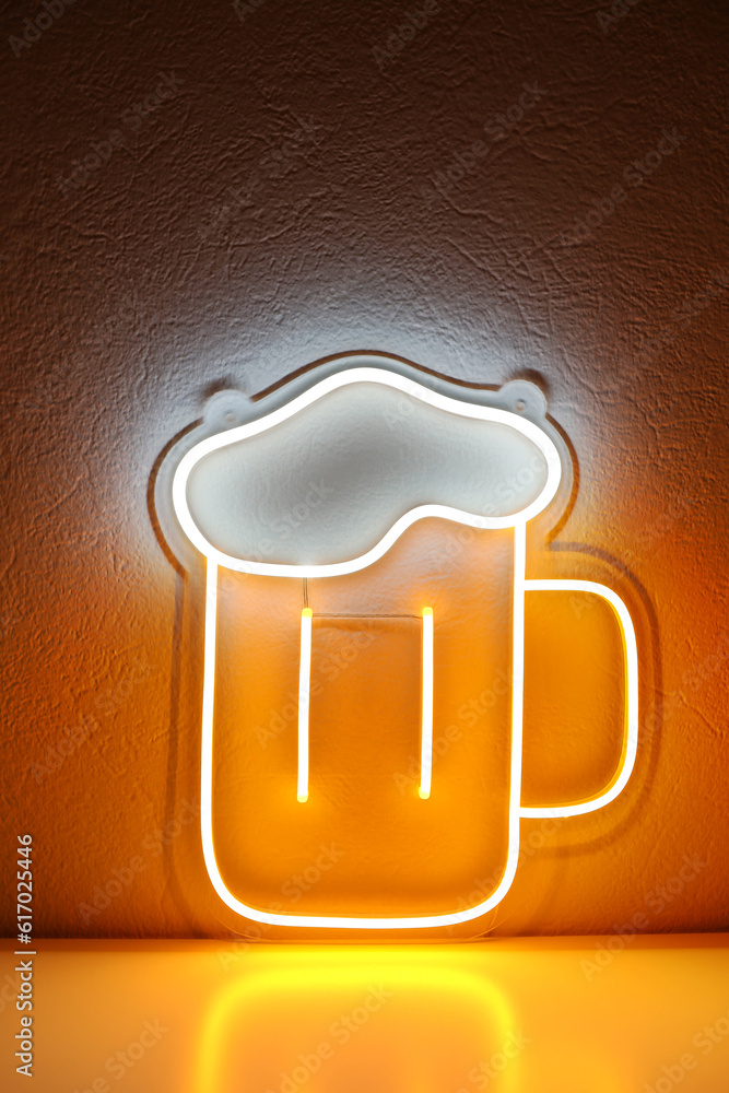 White and yellow neon sign glass of beer. Trendy style. Neon sign. Custom neon. Summer vibe. White and yellow neon sign glass of beer. Trendy style. Neon sign. Custom neon. Summer vibe.