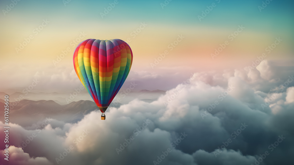 Obraz premium heart shaped hot air balloon with rainbow colors ,generative ai