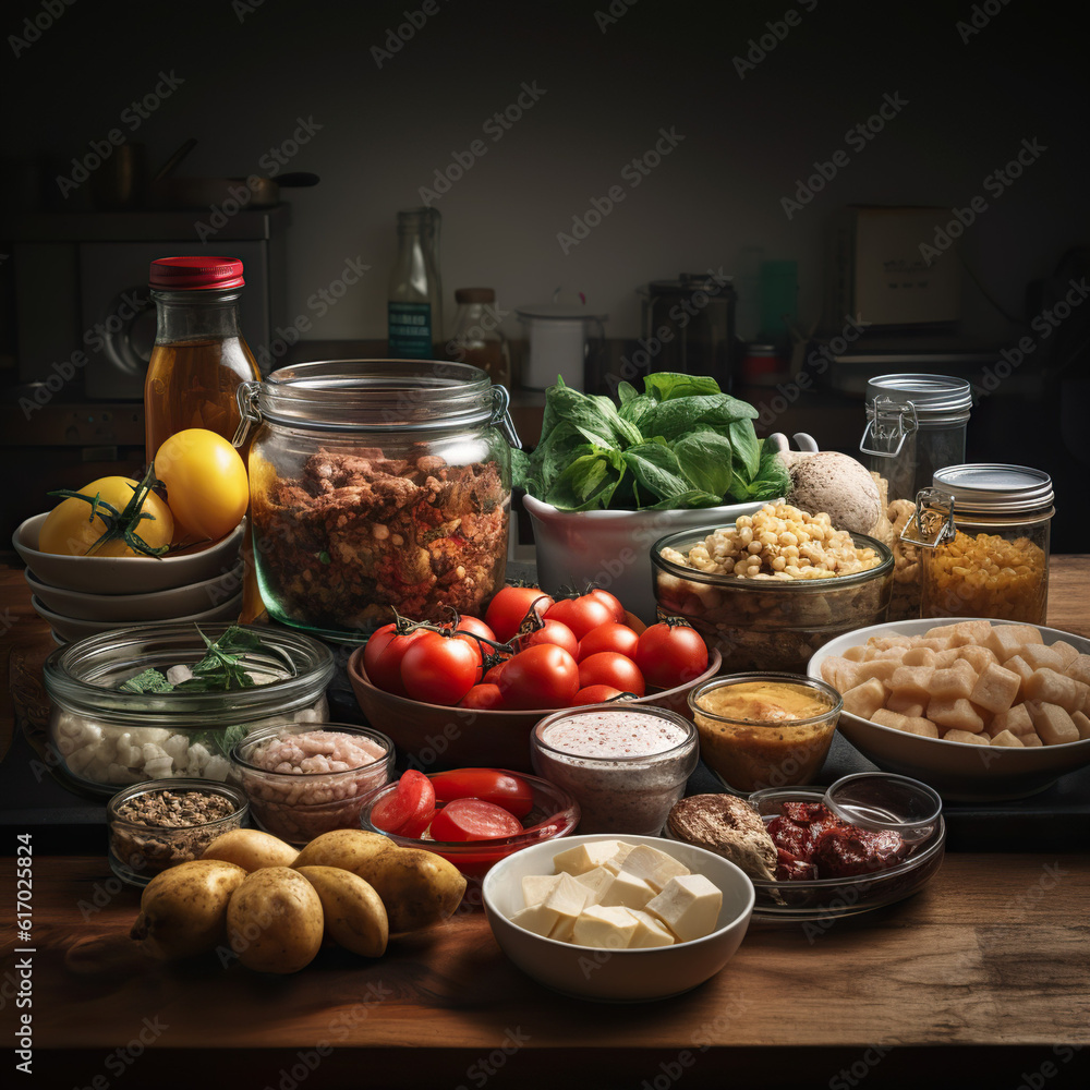 Healthy Meal Prep. Homemade vegan food. Reusable Takeaway Containers and Lunch Box. Packing a Zero Waste Lunch, generative AI Healthy Meal Prep. Homemade vegan food. Reusable Takeaway Containers and Lunch Box. Packing a Zero Waste Lunch, generative AI