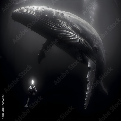 Diver and Whale Connection. Generative AI