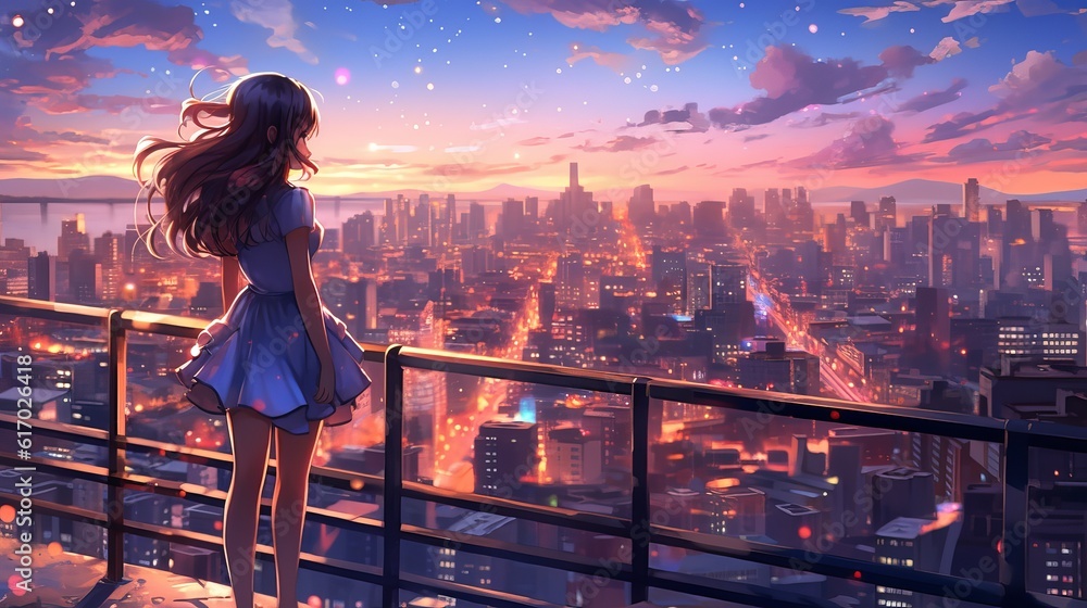 HD wallpaper: anime, landscape, cityscape, birds, anime girls, sky,  architecture | Wallpaper Flare