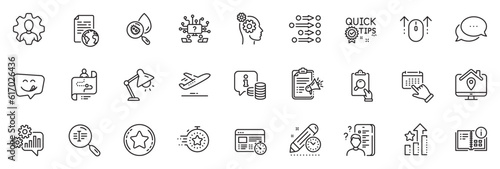 Icons pack as Web timer, Dots message and Megaphone checklist line icons for app include Cogwheel, Event click, Survey outline thin icon web set. Work home, Thoughts, Professional pictogram. Vector