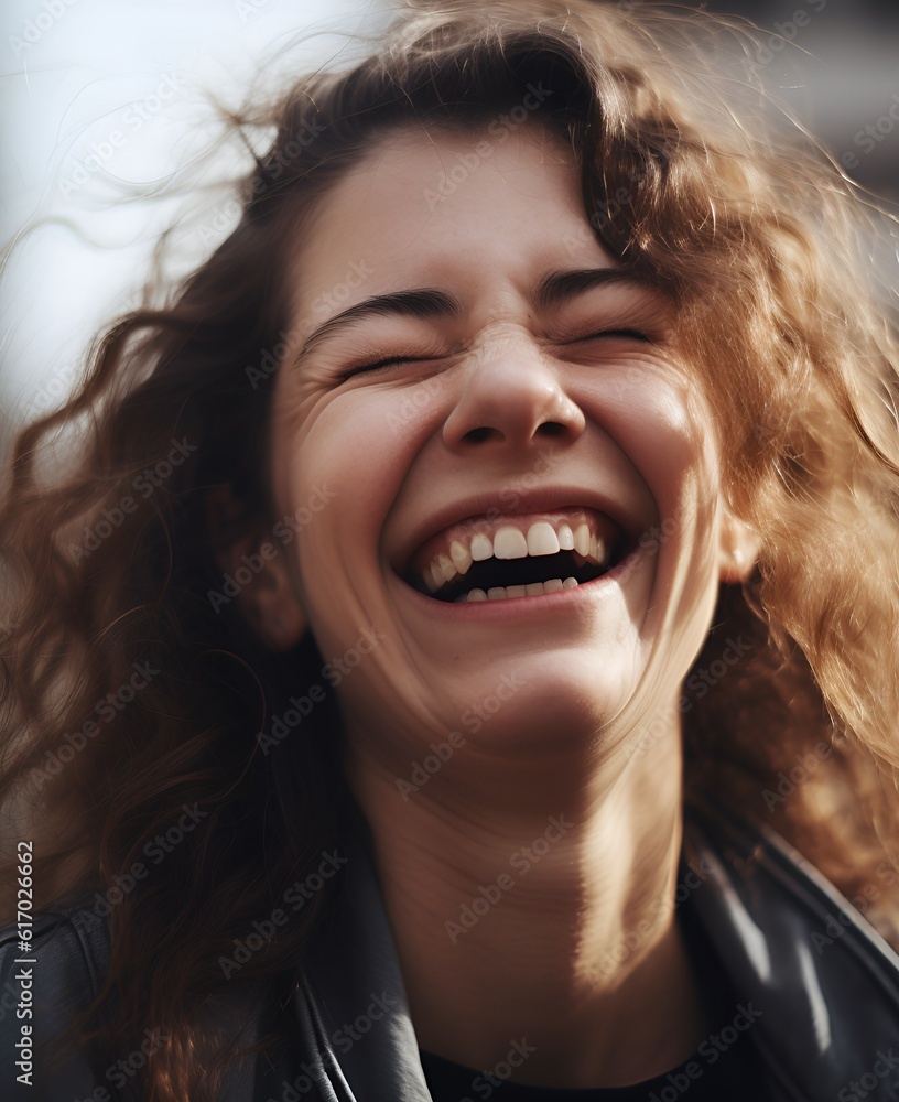 Close-up of a person practicing a specific laughter therapy exercise, like lion's laughter or hearty laughter. Close-up of a person practicing a specific laughter therapy exercise, like lion's laughter or hearty laughter.