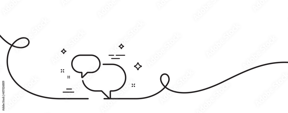 Chat comment line icon. Continuous one line with curl. Speech bubble sign. Social media message symbol. Chat message single outline ribbon. Loop curve pattern. Vector Chat comment line icon. Continuous one line with curl. Speech bubble sign. Social media message symbol. Chat message single outline ribbon. Loop curve pattern. Vector
