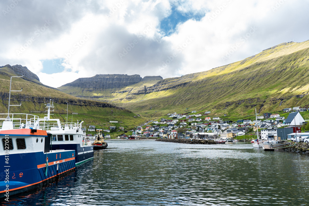 View of a fishing village on the Faroe Islands 