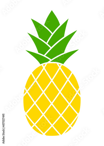 Pineapple with leaves. Tropical fruit, sweet, exotic, vitamin. Flat summer vector illustration. 