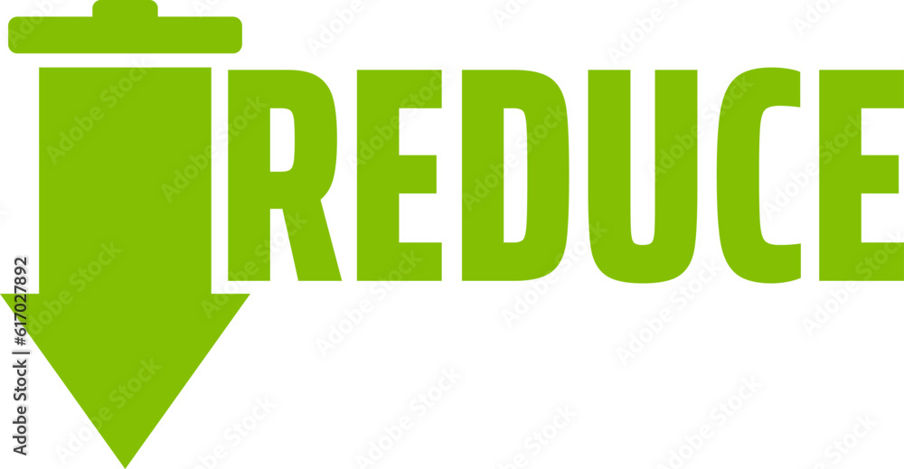 Reduce text/word with waste bin shaped down arrow symbol. Reduce text/word with waste bin shaped down arrow symbol.