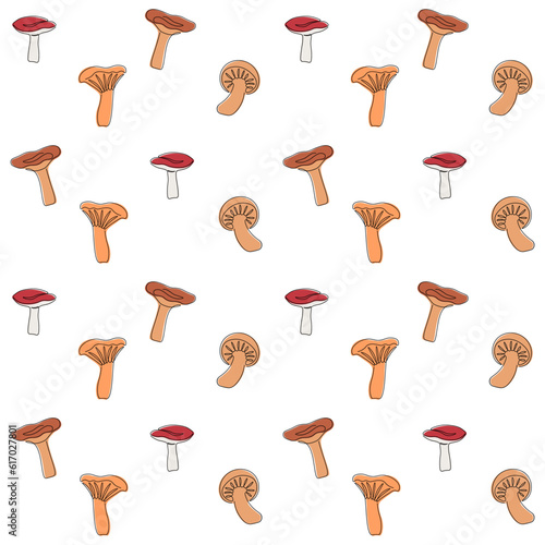 Cartoon colorful set mushrooms continuous one line art. Design element. Organic food. Outline symbol collection. Summer element vector illustration.