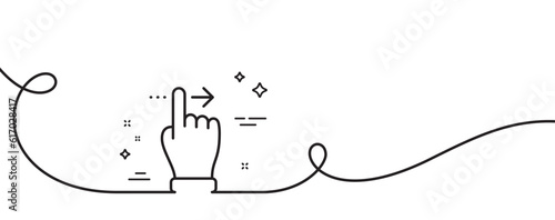 Touchscreen gesture line icon. Continuous one line with curl. Slide right arrow sign. Swipe action symbol. Touchscreen gesture single outline ribbon. Loop curve pattern. Vector