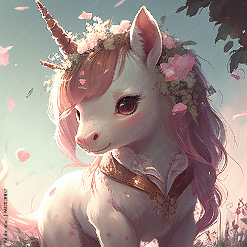 Cute unicorn in anime style. AI Generated Stock Illustration | Adobe Stock