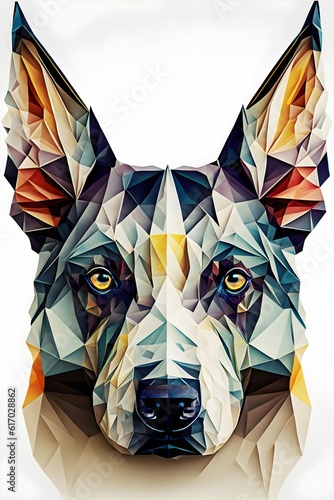 dog head in origami style face portrait mosaic multicolorful head offwhite background sleek and modern minimalist design straight and fine lines 32k SuperResolution perfect design ultra quality  photo