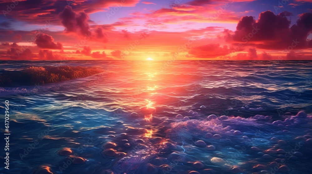 Mesmerizing anime-style Maldives sunset: colorful ocean bliss - sunset over the sea, wallpaper, Generative AI