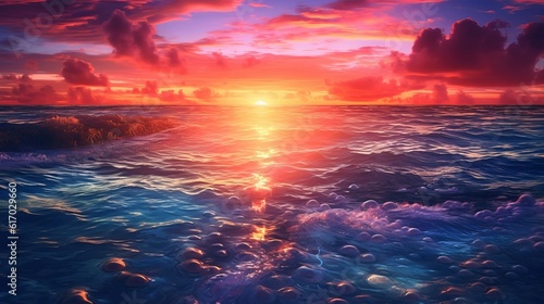 Mesmerizing anime-style Maldives sunset: colorful ocean bliss - sunset over the sea, wallpaper, Generative AI