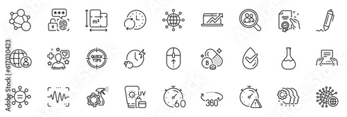 Icons pack as Patient, Employees teamwork and Biometric security line icons for app include Search employees, Update time, Attention outline thin icon web set. Tips, Ethics. Vector